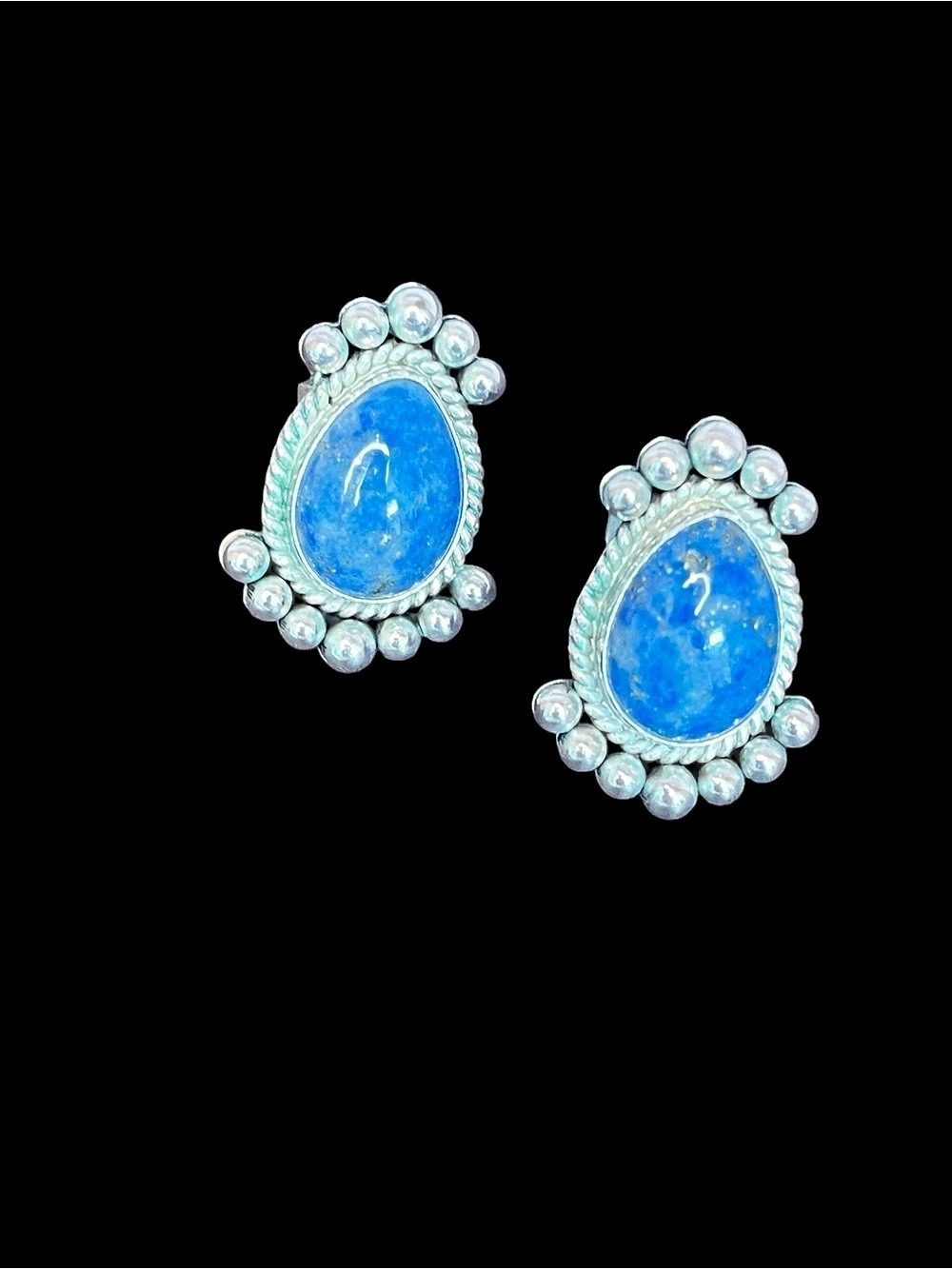 Vintage Artie Yellowhorse Denim Lapis and Sterling Silver Statement Earrings